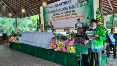 Pengurus MWCNU Kecamatan Pungging Dilantik di Ladang Anggrek